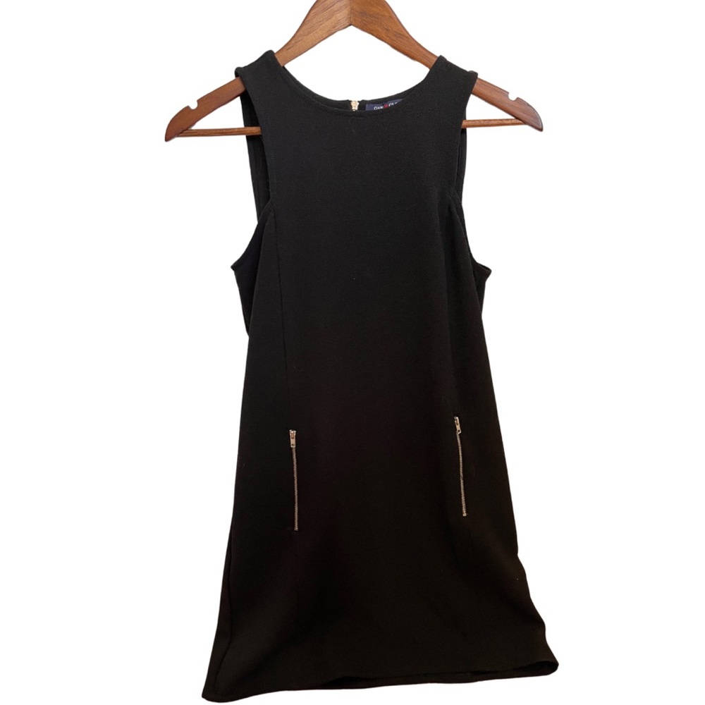 Black Mod Mini Dress with Silver Zipper Detailing, Size Small